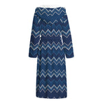 Blue Chevron Knitted Pattern Print Hooded Bathrobe