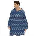 Blue Chevron Knitted Pattern Print Hoodie Blanket