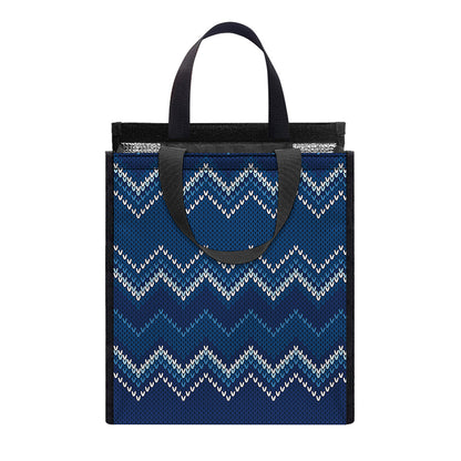 Blue Chevron Knitted Pattern Print Insulated Lunch Tote
