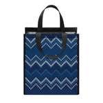 Blue Chevron Knitted Pattern Print Insulated Lunch Tote