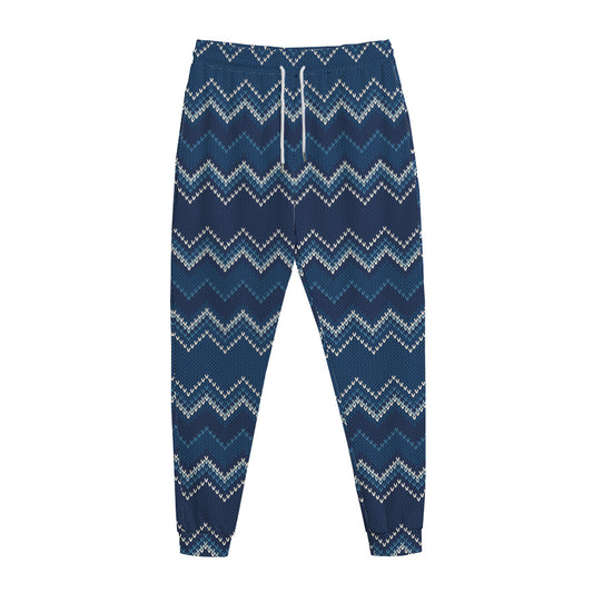Blue Chevron Knitted Pattern Print Jogger Pants