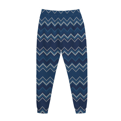 Blue Chevron Knitted Pattern Print Jogger Pants