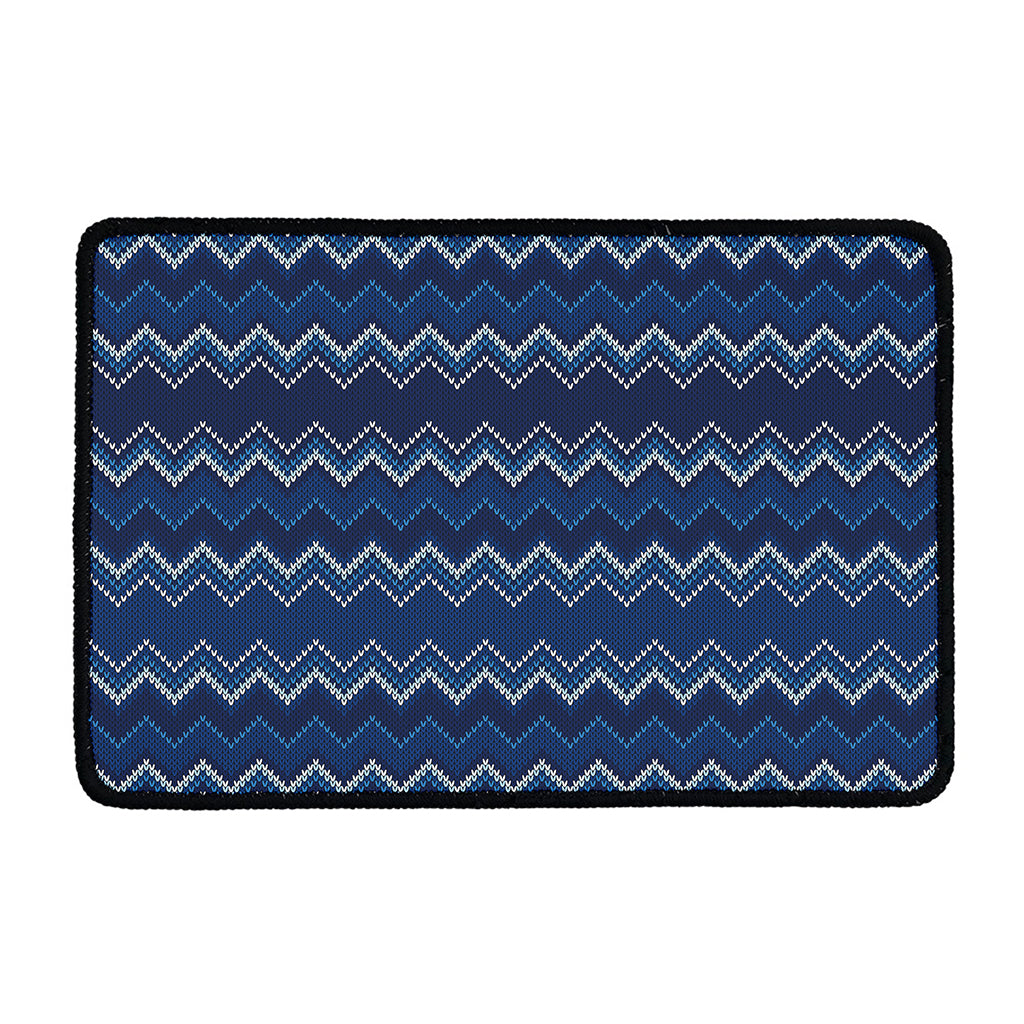 Blue Chevron Knitted Pattern Print Kitchen Mat