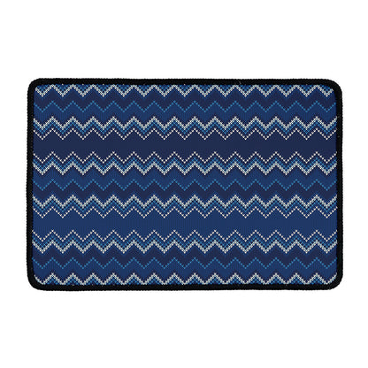 Blue Chevron Knitted Pattern Print Kitchen Mat