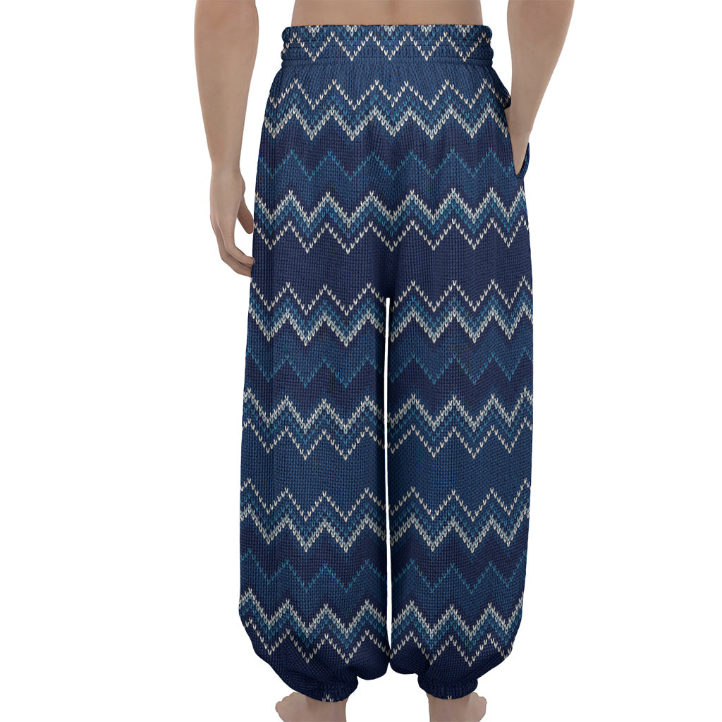 Blue Chevron Knitted Pattern Print Lantern Pants