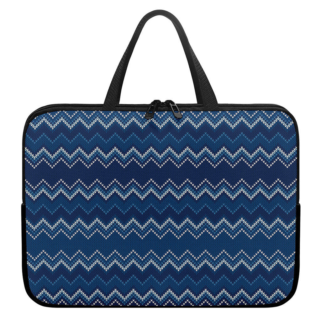 Blue Chevron Knitted Pattern Print Laptop Sleeve With Handle
