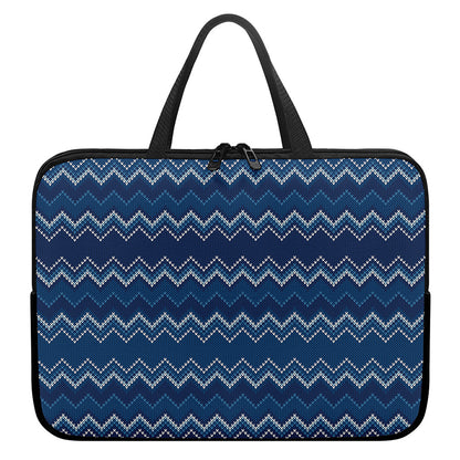 Blue Chevron Knitted Pattern Print Laptop Sleeve With Handle