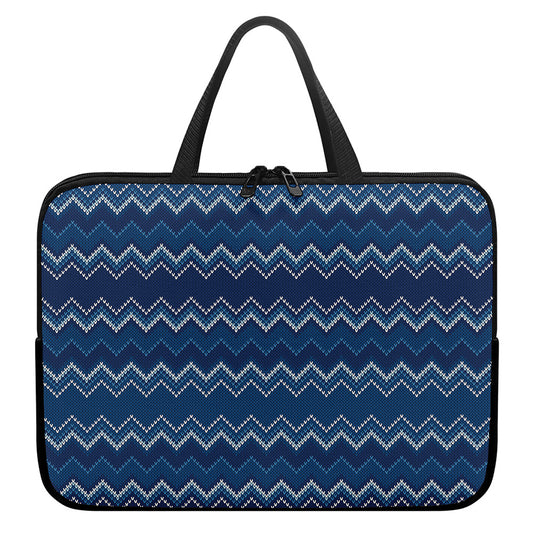 Blue Chevron Knitted Pattern Print Laptop Sleeve With Handle