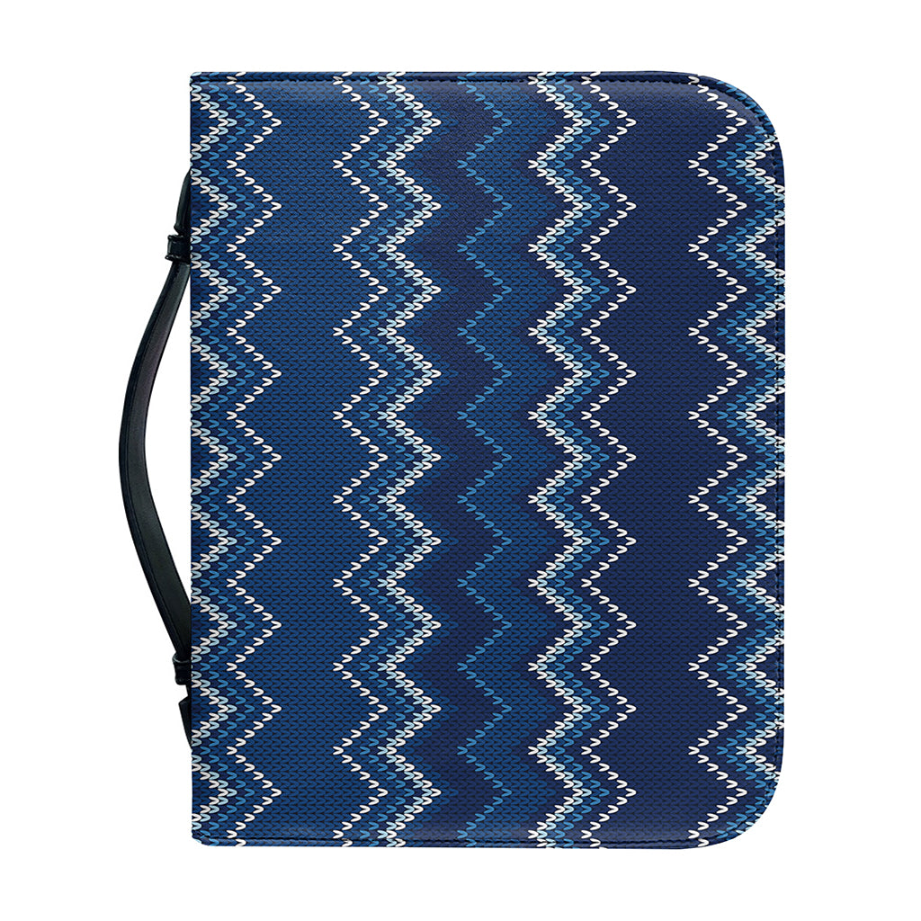 Blue Chevron Knitted Pattern Print Leather Bible Cover