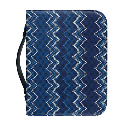 Blue Chevron Knitted Pattern Print Leather Bible Cover