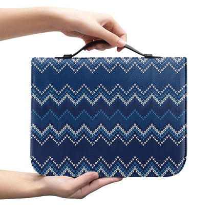 Blue Chevron Knitted Pattern Print Leather Bible Cover