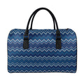 Blue Chevron Knitted Pattern Print Leather Duffel Bag