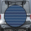 Blue Chevron Knitted Pattern Print Leather Spare Tire Cover