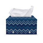 Blue Chevron Knitted Pattern Print Leather Tissue Box Cover