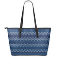 Blue Chevron Knitted Pattern Print Leather Tote Bag With Zipper