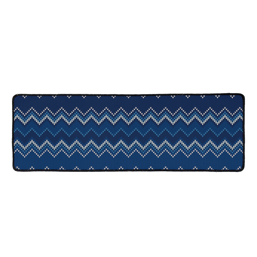 Blue Chevron Knitted Pattern Print Long Kitchen Mat