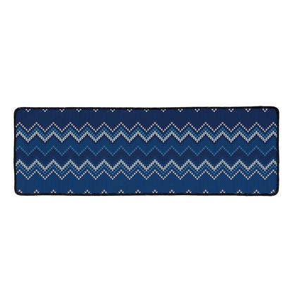 Blue Chevron Knitted Pattern Print Long Kitchen Mat