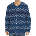 Blue Chevron Knitted Pattern Print Long Sleeve Baseball Jersey