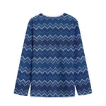 Blue Chevron Knitted Pattern Print Long Sleeve Short Coat