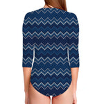 Blue Chevron Knitted Pattern Print Long Sleeve Swimsuit