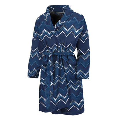 Blue Chevron Knitted Pattern Print Men's Bathrobe