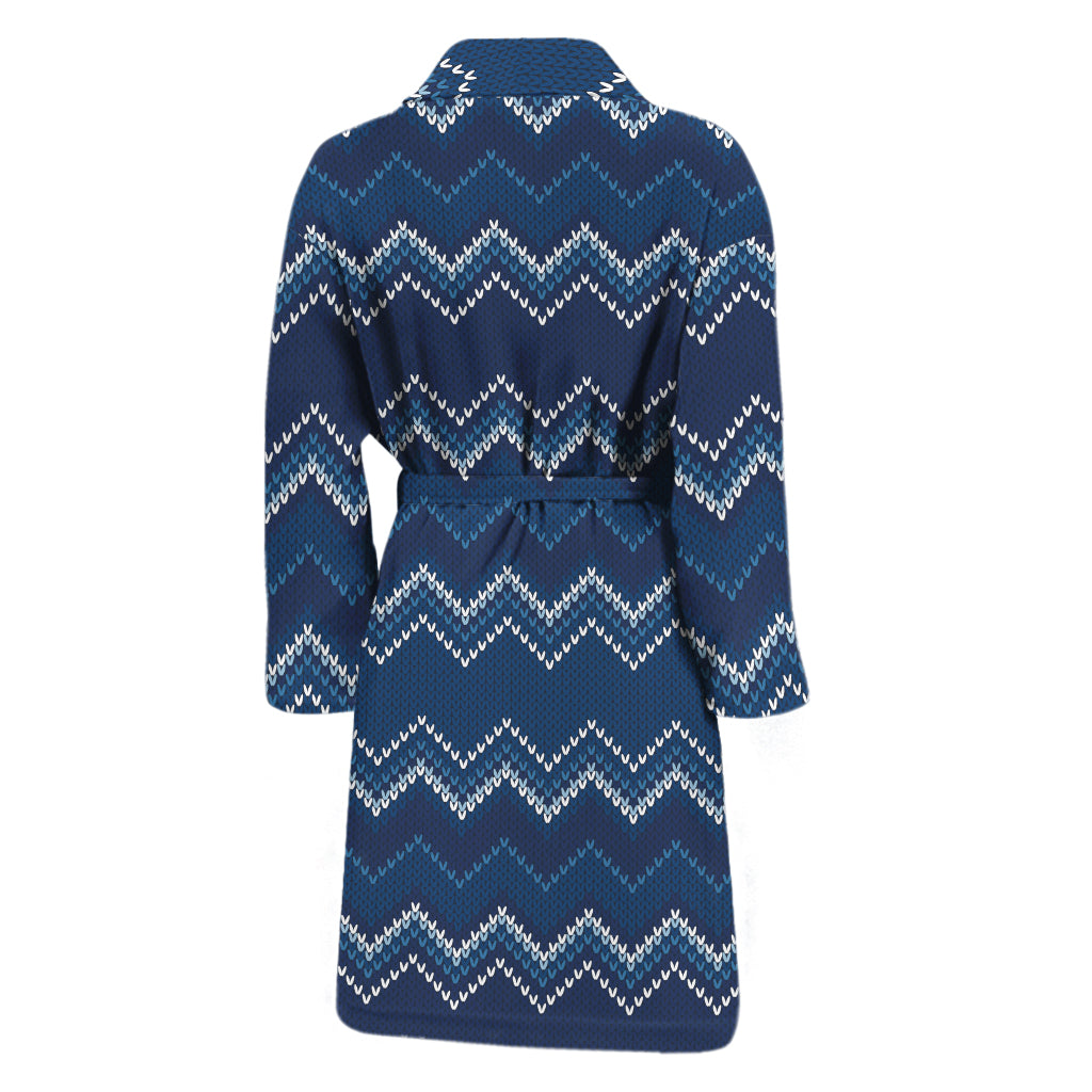 Blue Chevron Knitted Pattern Print Men's Bathrobe