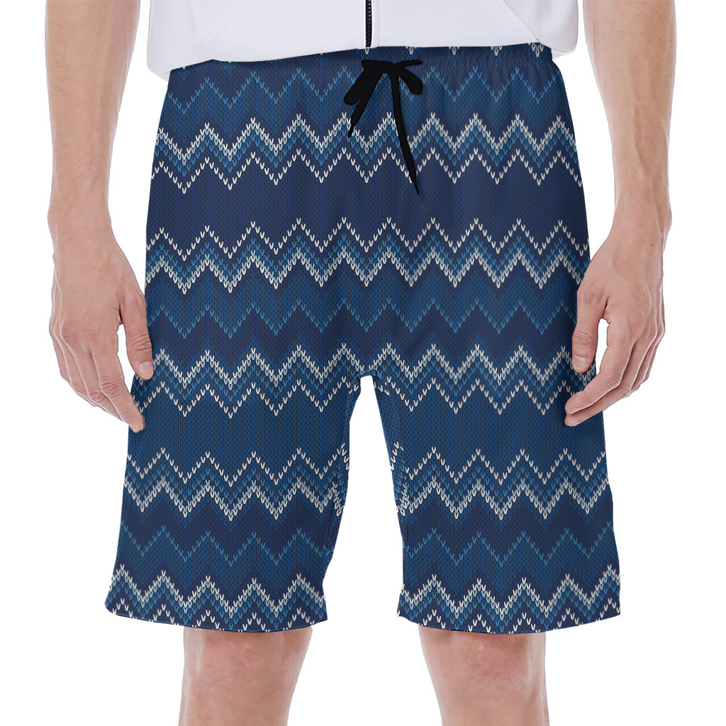 Blue Chevron Knitted Pattern Print Men's Beach Shorts