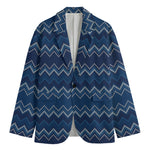 Blue Chevron Knitted Pattern Print Men's Blazer