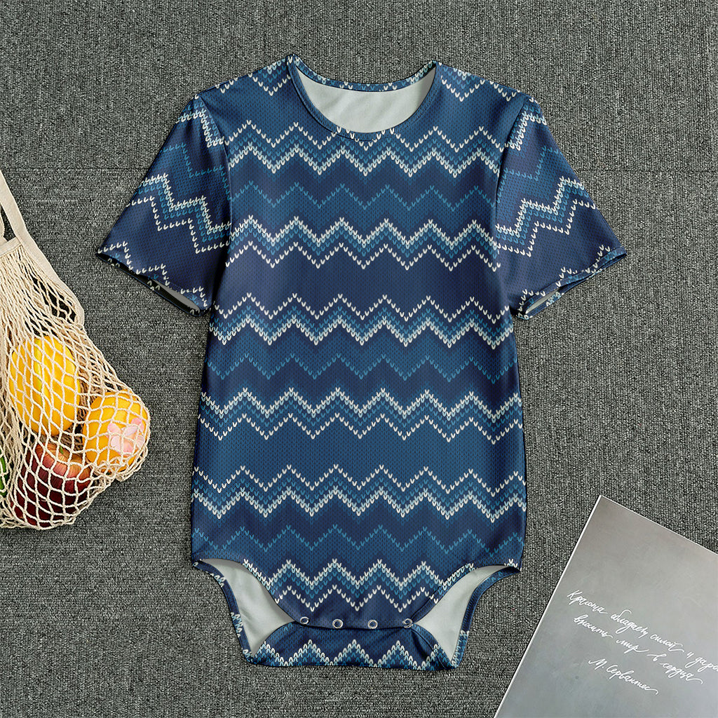 Blue Chevron Knitted Pattern Print Men's Bodysuit