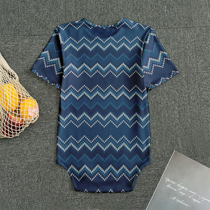 Blue Chevron Knitted Pattern Print Men's Bodysuit