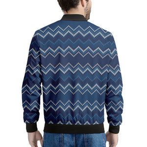 Blue Chevron Knitted Pattern Print Men's Bomber Jacket