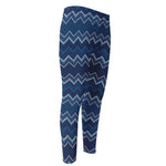 Blue Chevron Knitted Pattern Print Men's Compression Pants
