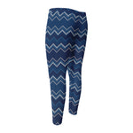 Blue Chevron Knitted Pattern Print Men's Compression Pants