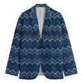 Blue Chevron Knitted Pattern Print Men's Cotton Blazer