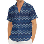 Blue Chevron Knitted Pattern Print Men's Deep V-Neck Shirt
