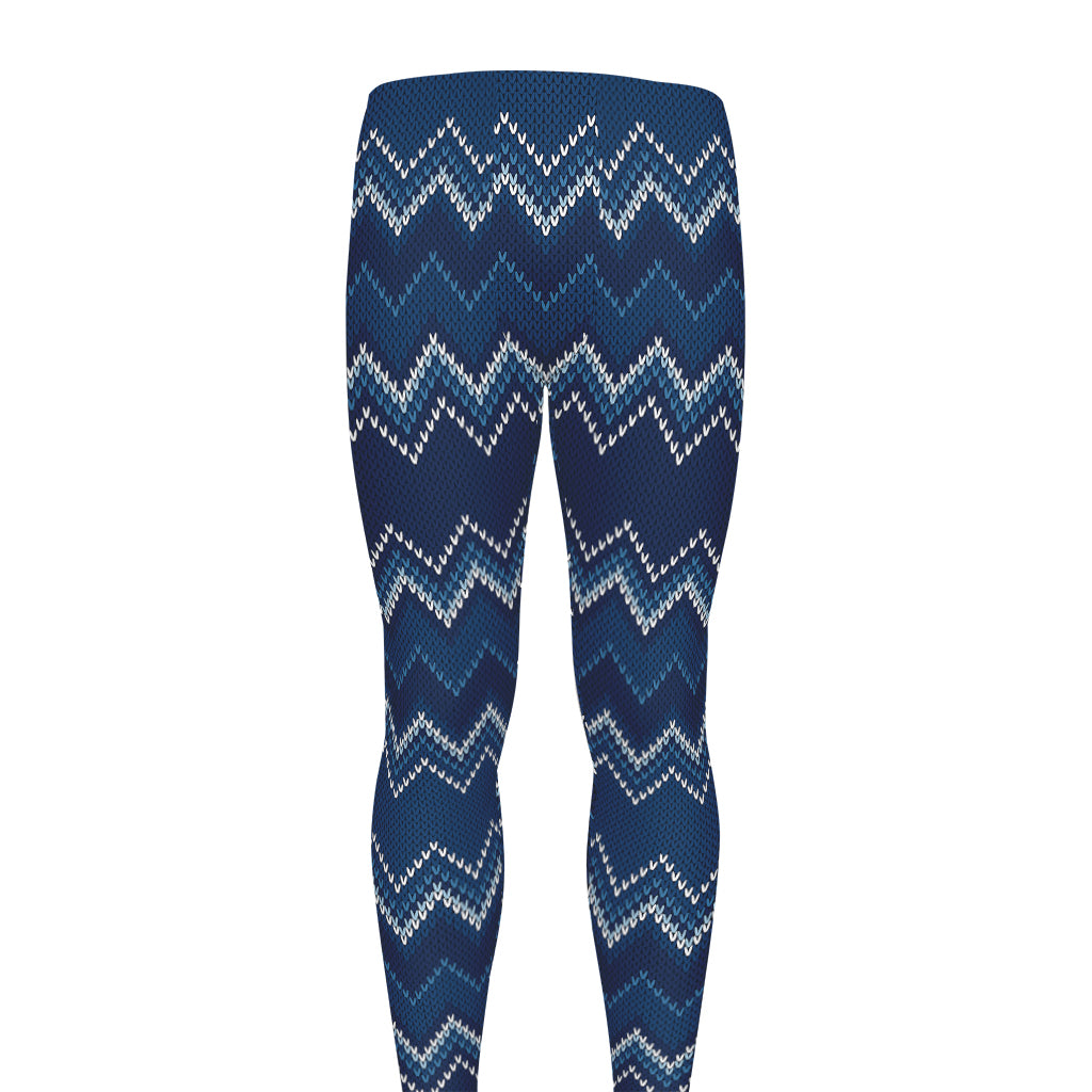 Blue Chevron Knitted Pattern Print Men's leggings