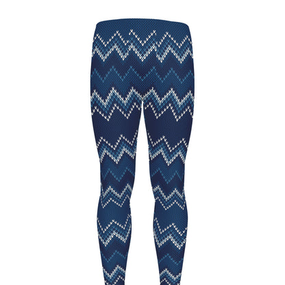 Blue Chevron Knitted Pattern Print Men's leggings