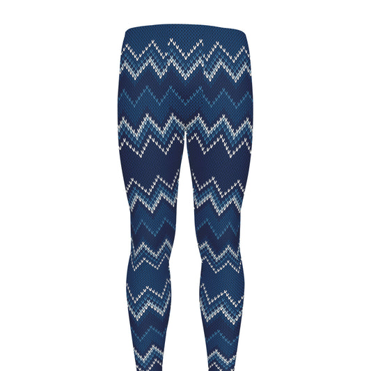 Blue Chevron Knitted Pattern Print Men's leggings