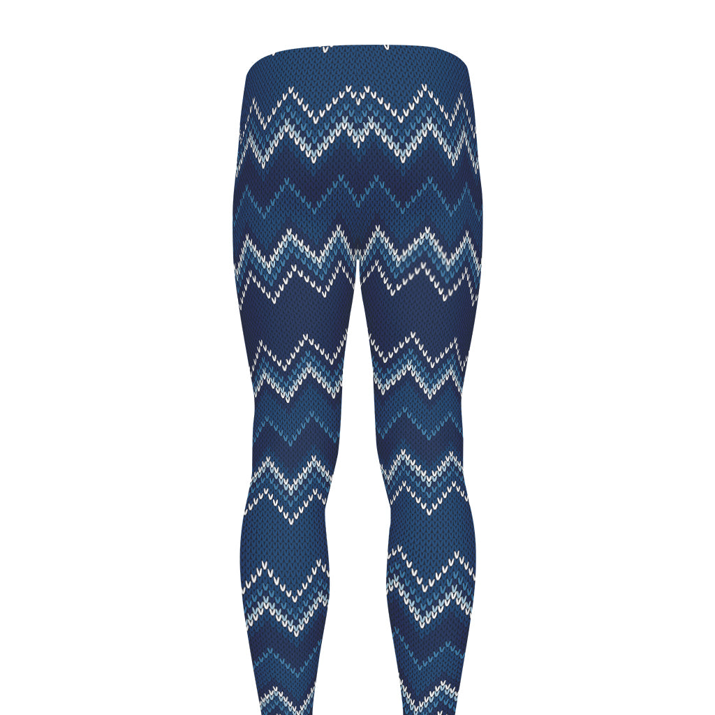 Blue Chevron Knitted Pattern Print Men's leggings