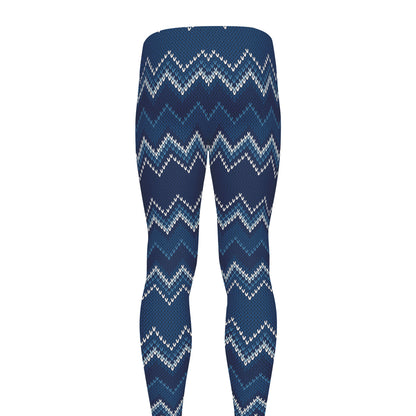 Blue Chevron Knitted Pattern Print Men's leggings
