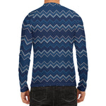 Blue Chevron Knitted Pattern Print Men's Long Sleeve Rash Guard