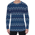Blue Chevron Knitted Pattern Print Men's Long Sleeve T-Shirt