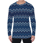 Blue Chevron Knitted Pattern Print Men's Long Sleeve T-Shirt