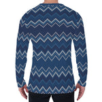 Blue Chevron Knitted Pattern Print Men's Long Sleeve T-Shirt