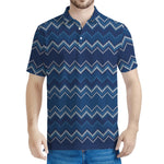 Blue Chevron Knitted Pattern Print Men's Polo Shirt