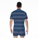 Blue Chevron Knitted Pattern Print Men's Rompers