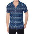 Blue Chevron Knitted Pattern Print Men's Shirt