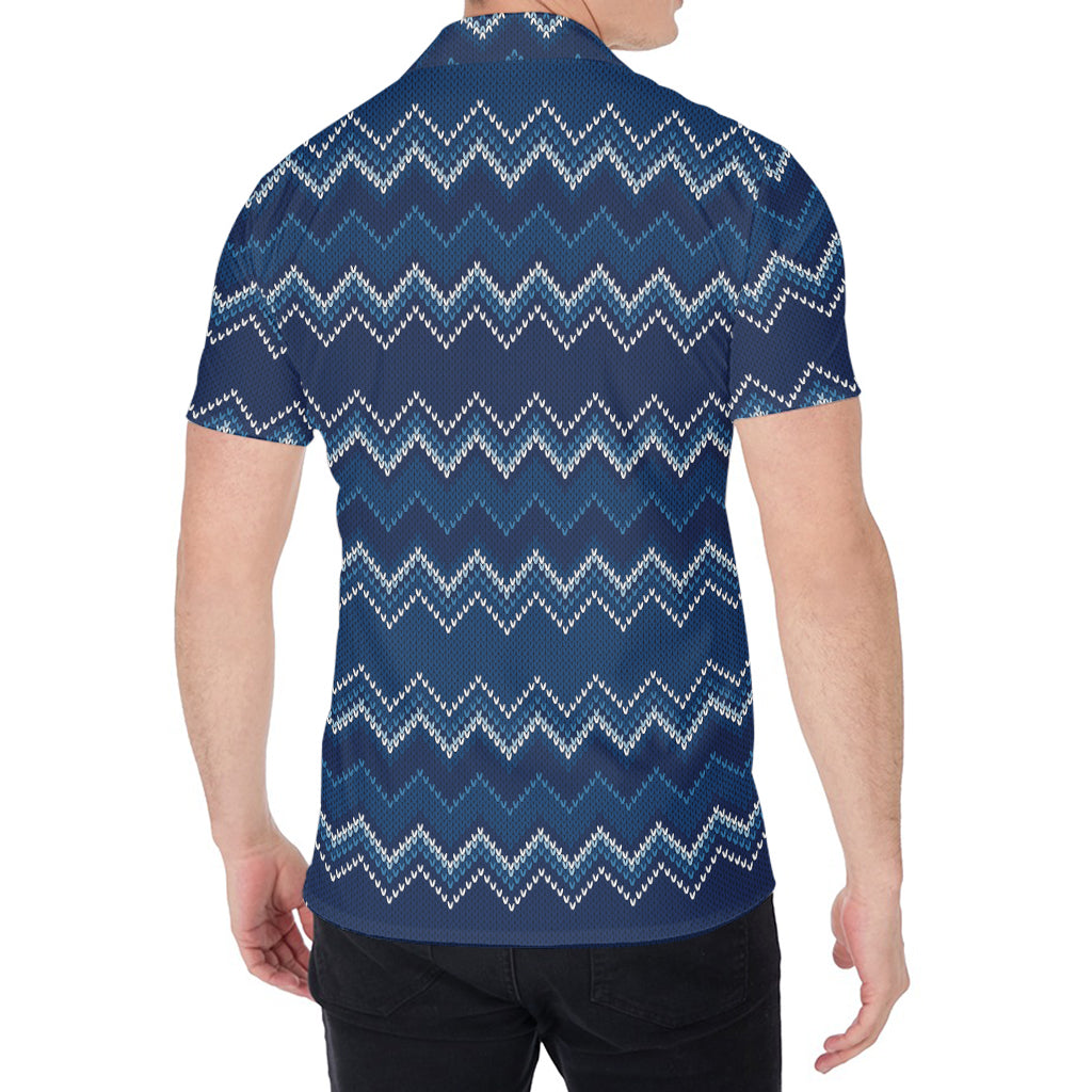 Blue Chevron Knitted Pattern Print Men's Shirt
