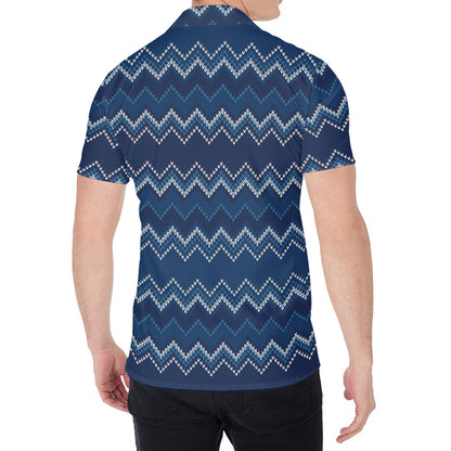 Blue Chevron Knitted Pattern Print Men's Shirt