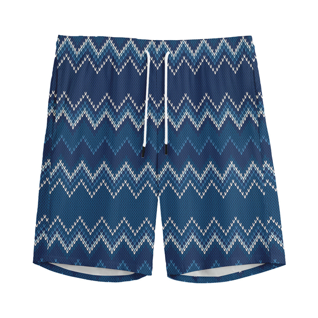 Blue Chevron Knitted Pattern Print Men's Sports Shorts